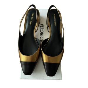 Veronica Beard Cecile Half d’Orsay Slingback Pump In Dark Gold/Black Size 7.5M